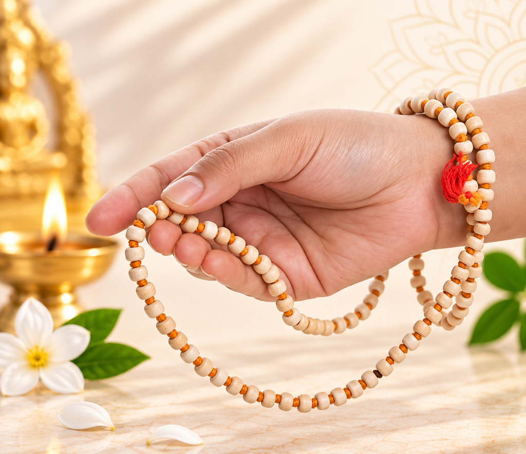 Tulsi Mala 8mm | Sacred Tulsi Beads for Daily Japa, Mantra Chanting & Spiritual Wear