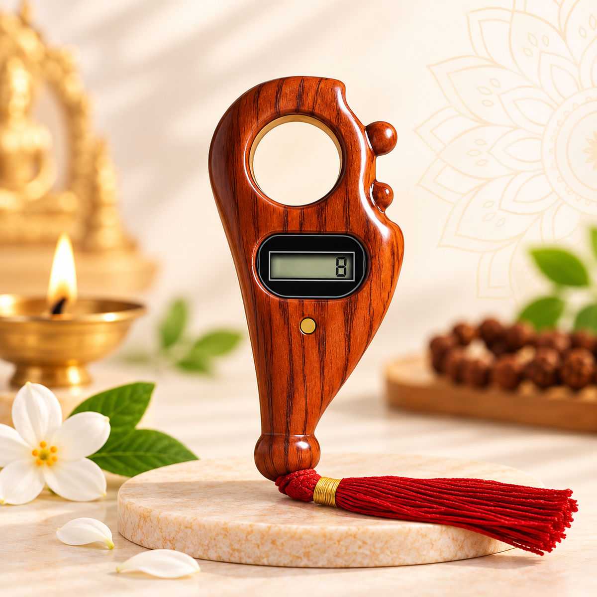 Digital Jap & Mantra Counter | Daily Sadhana, Mantra Chanting & Mala Counting with Red Mauli Thread