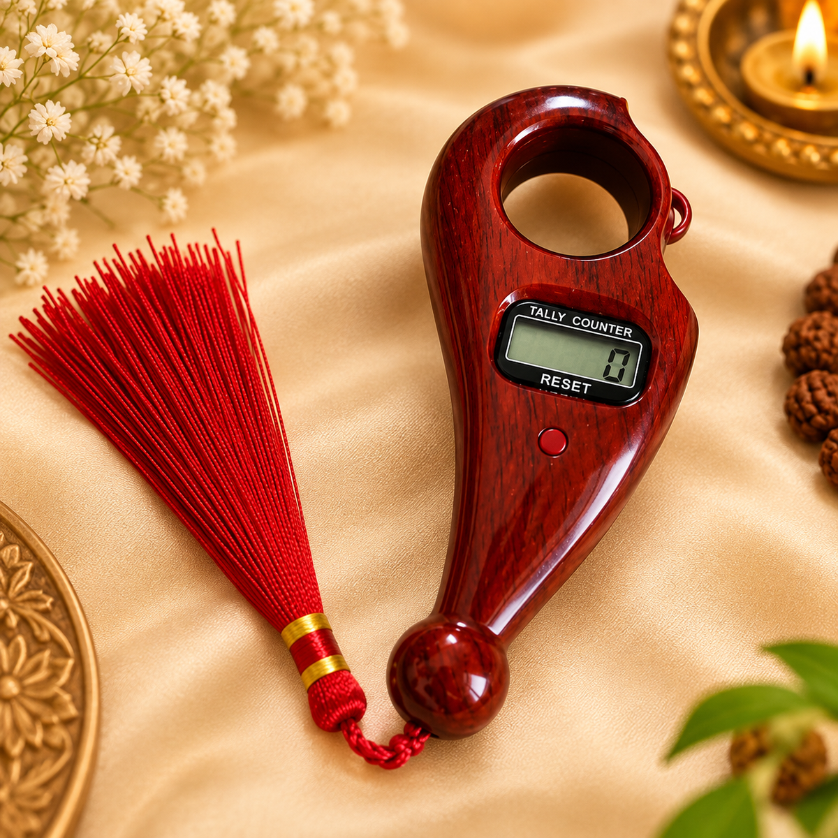 Digital Jap & Mantra Counter | Daily Sadhana, Mantra Chanting & Mala Counting with Red Mauli Thread